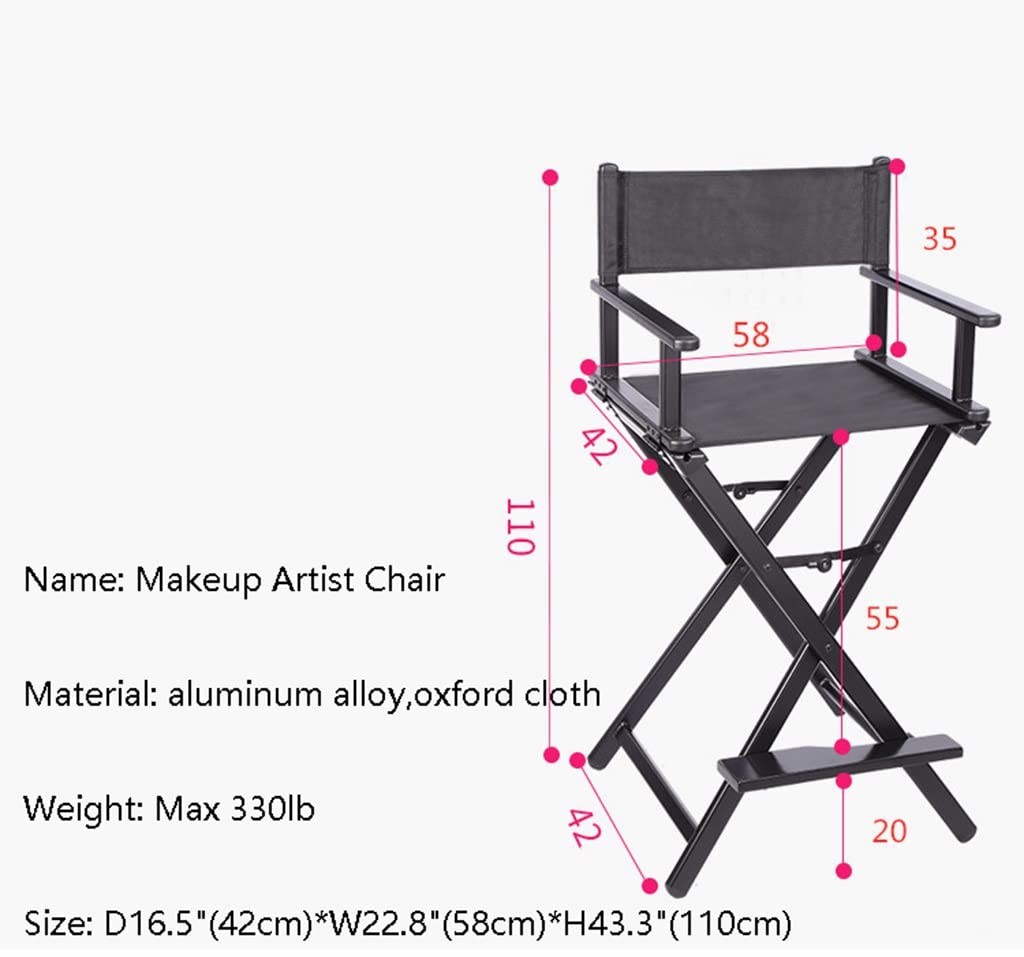 Portable Aluminum Makeup Chair Foldable Director Seat with Armrest Heavy Duty 300lb Capacity Black K773