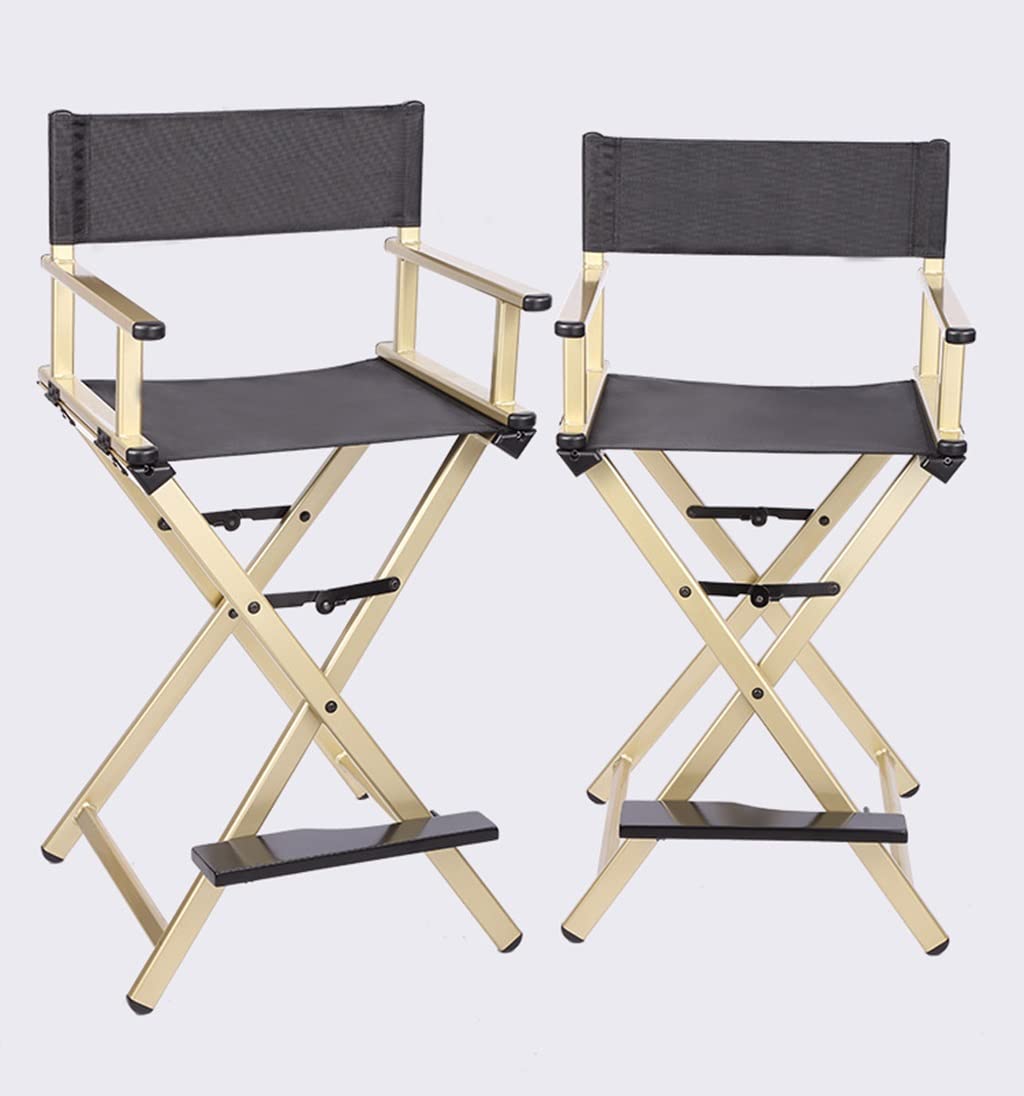 Portable Aluminum Makeup Chair Foldable Director Seat with Armrest Heavy Duty 300lb Capacity Black K773