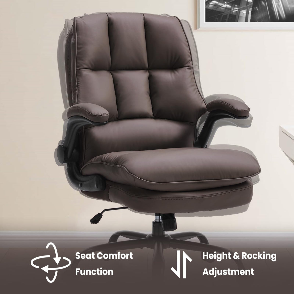 Brown Ergonomic Office Chair with Flip-up Armrests S2911