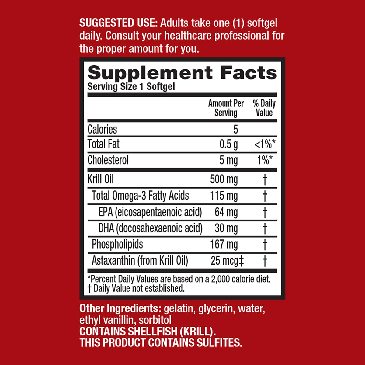 500mg Omega-3 Krill Oil Softgels 80 Count 2 Pack L3647