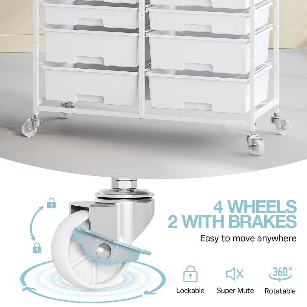 White 12 Drawers Rolling Storage Cart with Wooden Top Z715739