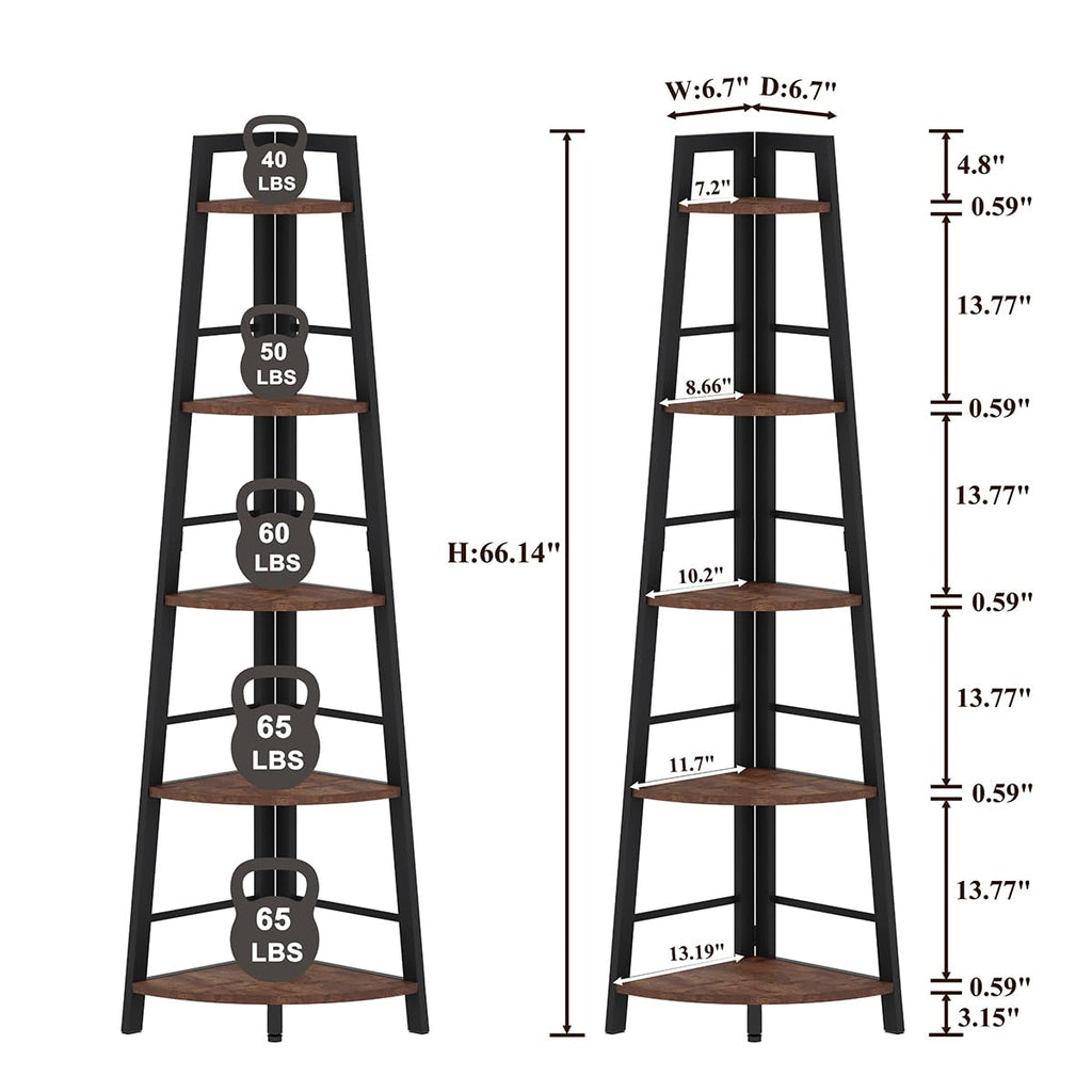 5-Tier Black Metal Wood Corner Bookshelf X895