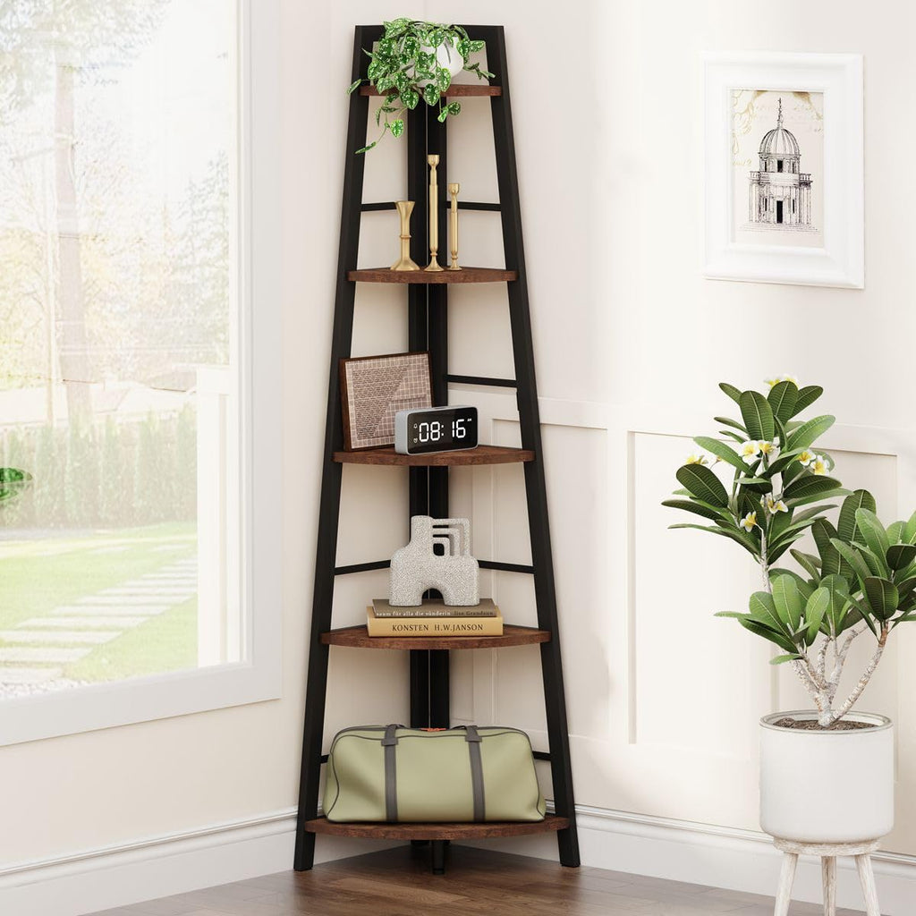 5-Tier Black Metal Wood Corner Bookshelf X895