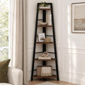 5-Tier Black Metal Wood Corner Bookshelf X895