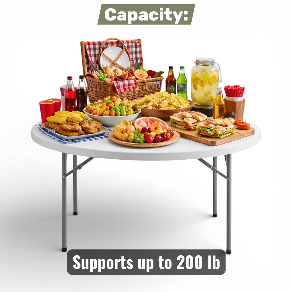 6 Ft Round Bi-Fold Folding Table with 10 Chairs N64008