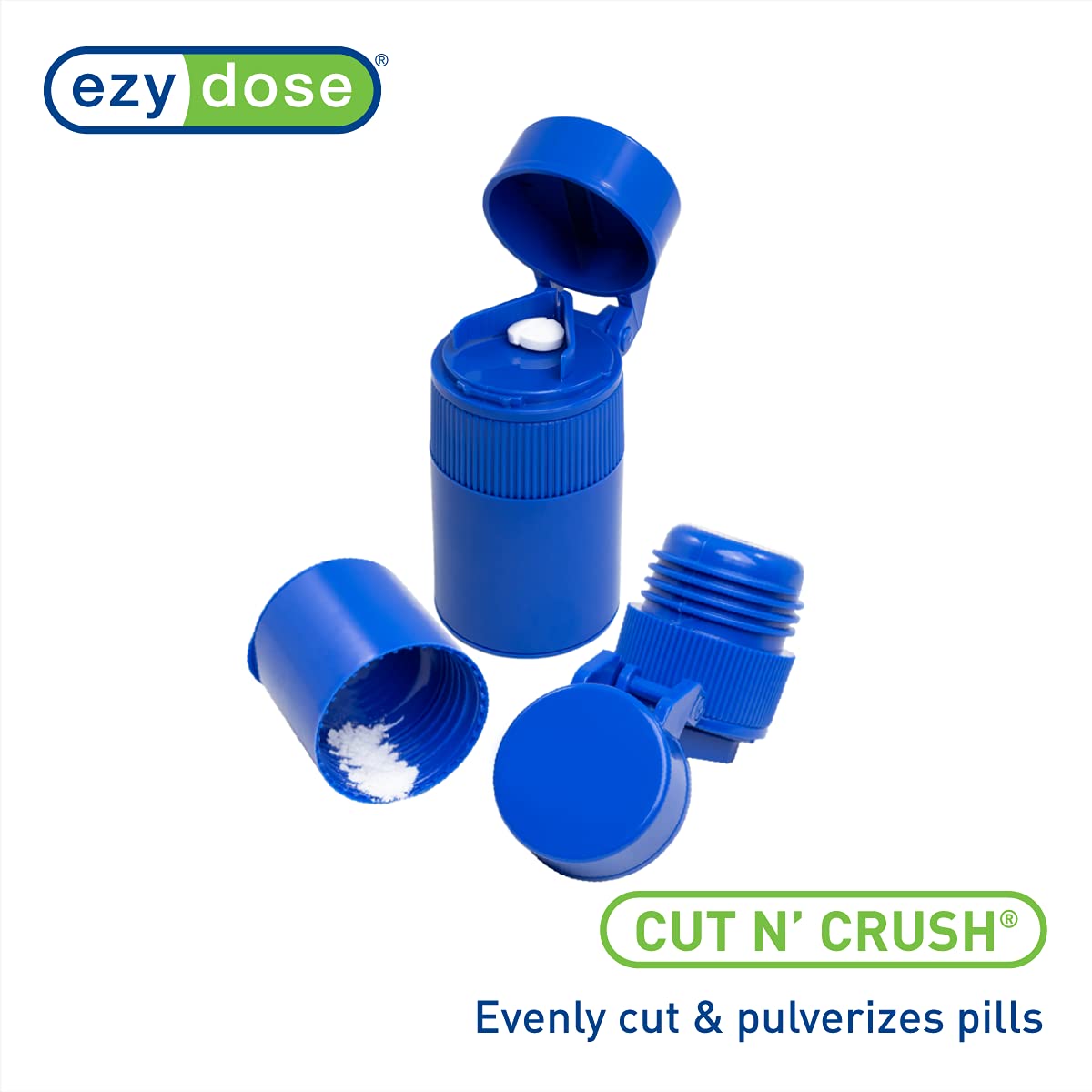 3 Compartment Pill Crusher, Cutter & Grinder with Drinking Cup, Blue I209713