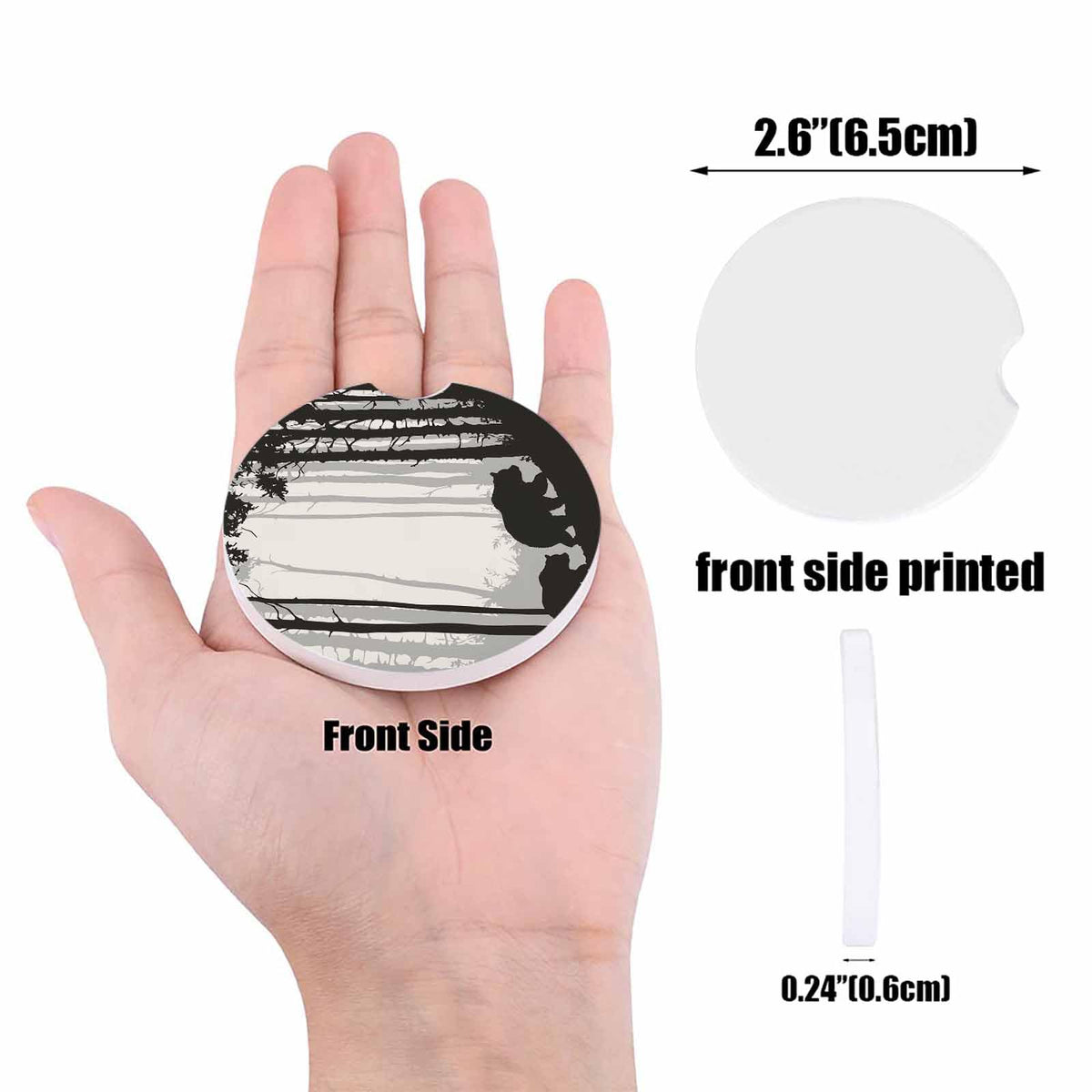 Black Gray Ceramic Car Cup Holder Coasters 2 Pack S165