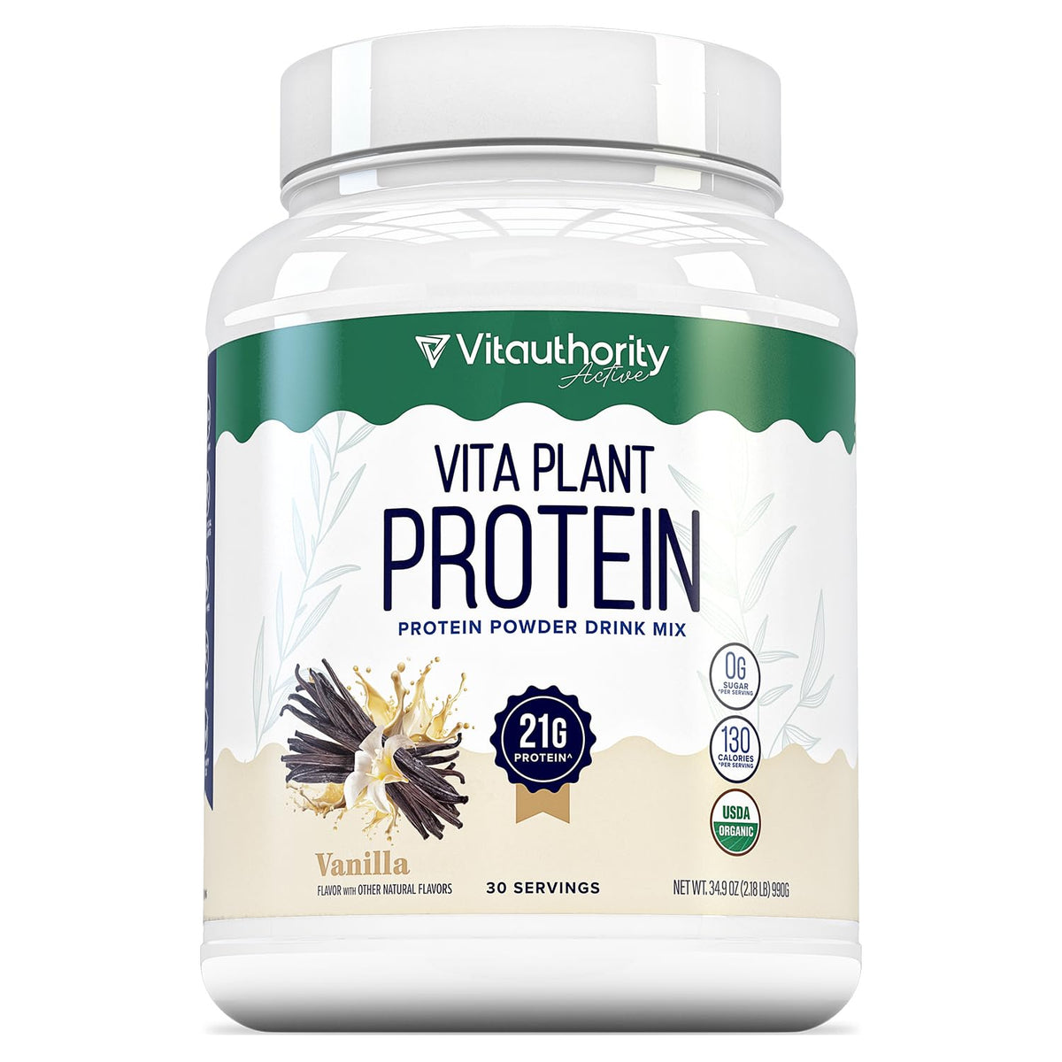 Plant Based Vegan Protein Powder with BCAAs & MCTs, Vanilla, 30 Servings K252