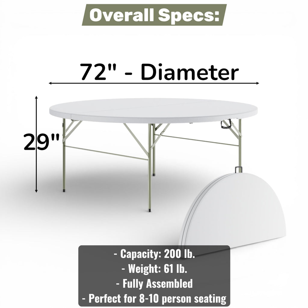 6 Ft Round Bi-Fold Folding Table with 10 Chairs N64008