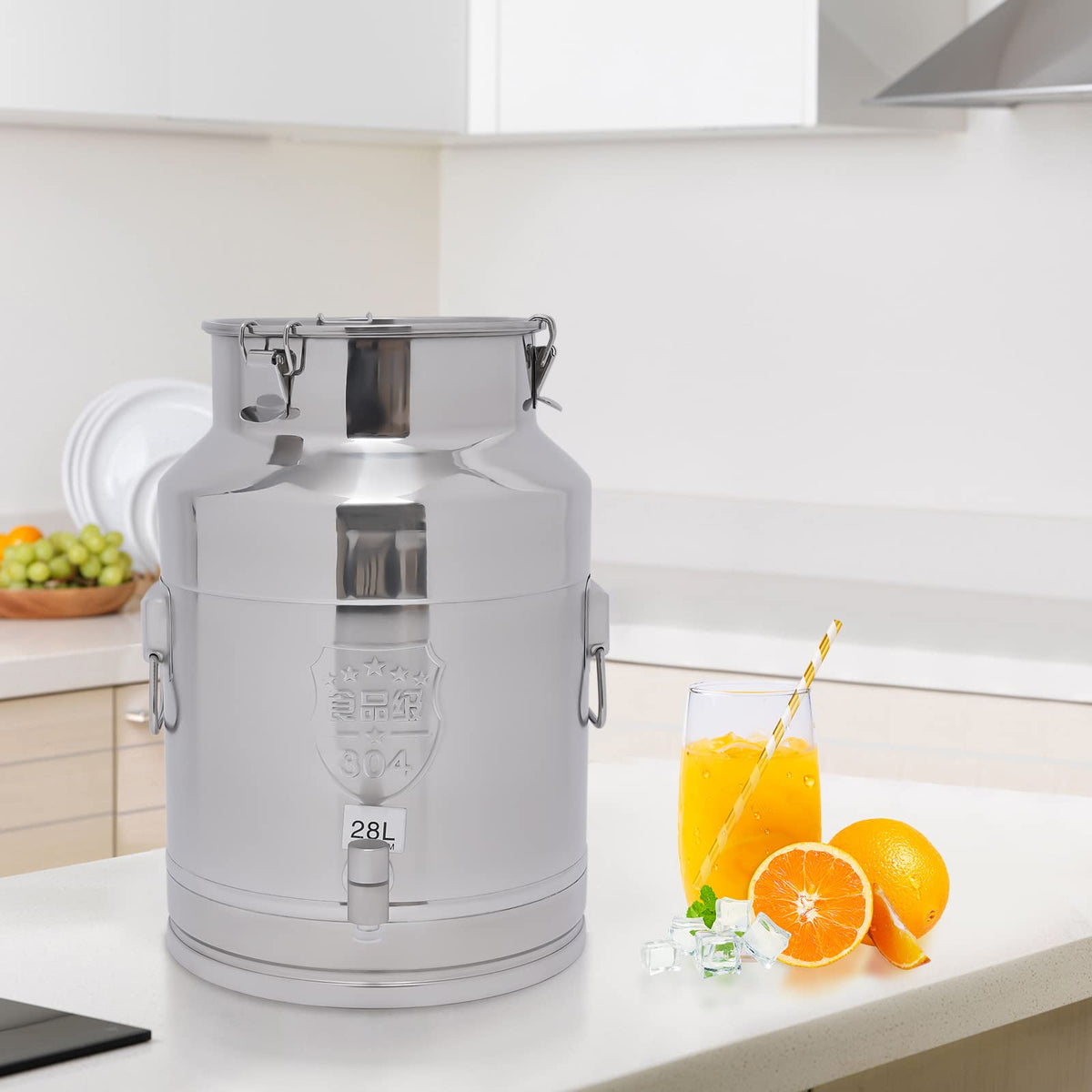 28L Stainless Steel Milk Can with Faucet & Lid A929207