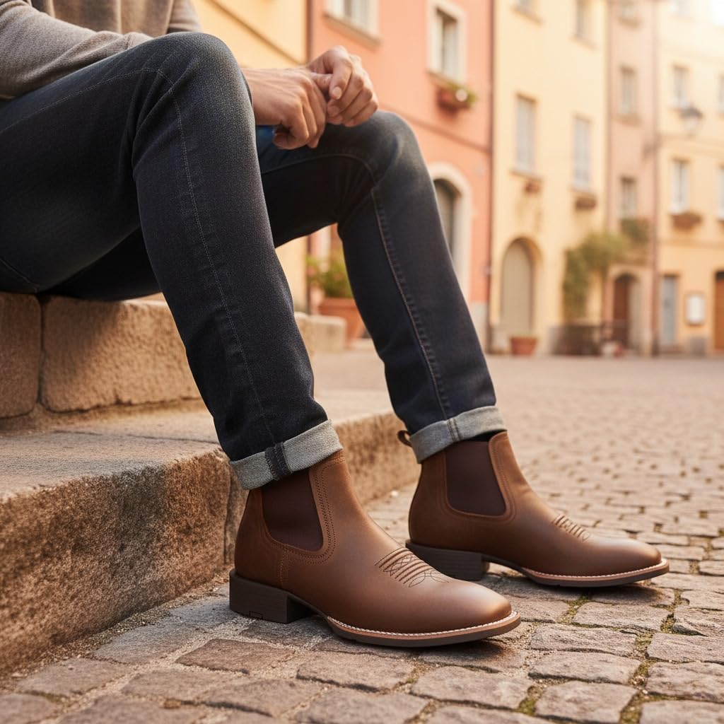 Slip-On Square Toe Western Boots Y468