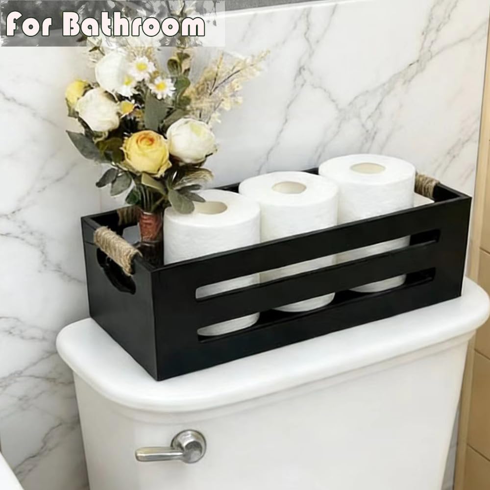 2 Pack Wooden Bathroom Storage Crates with Rope Handles U74975
