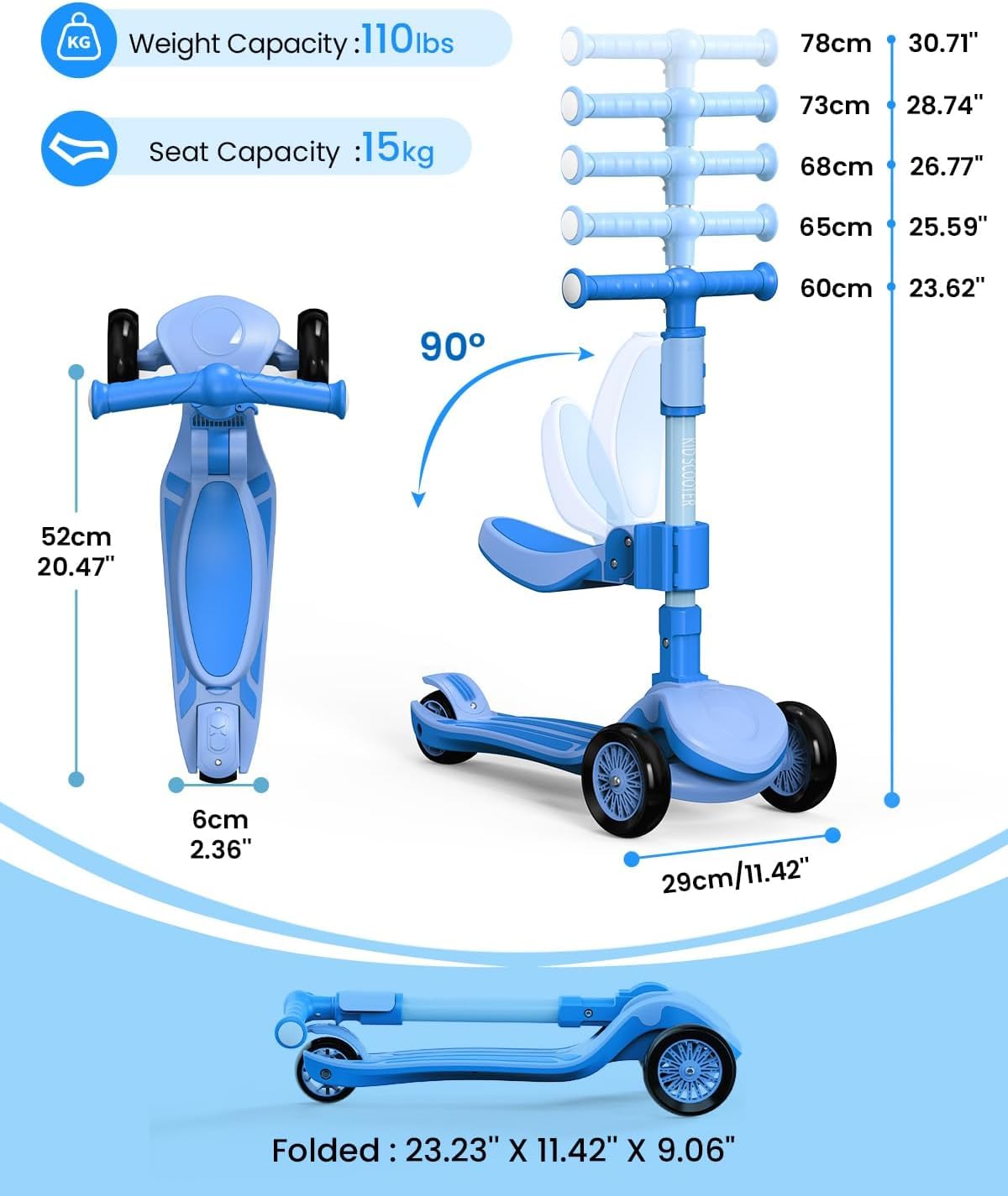 3 Wheel Foldable Kids Scooter with Seat B6657