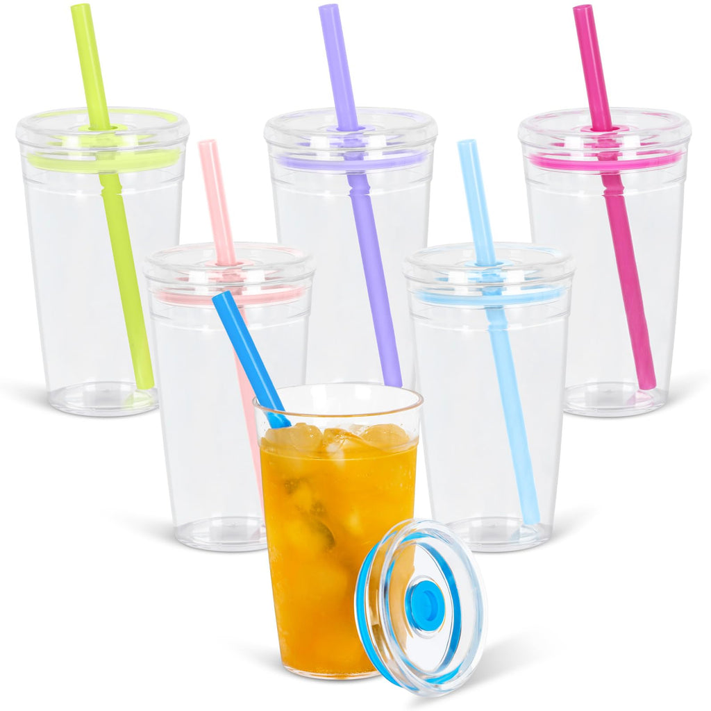 6 Pack 16Oz Acrylic Tumbler with Straw and Lid A538296