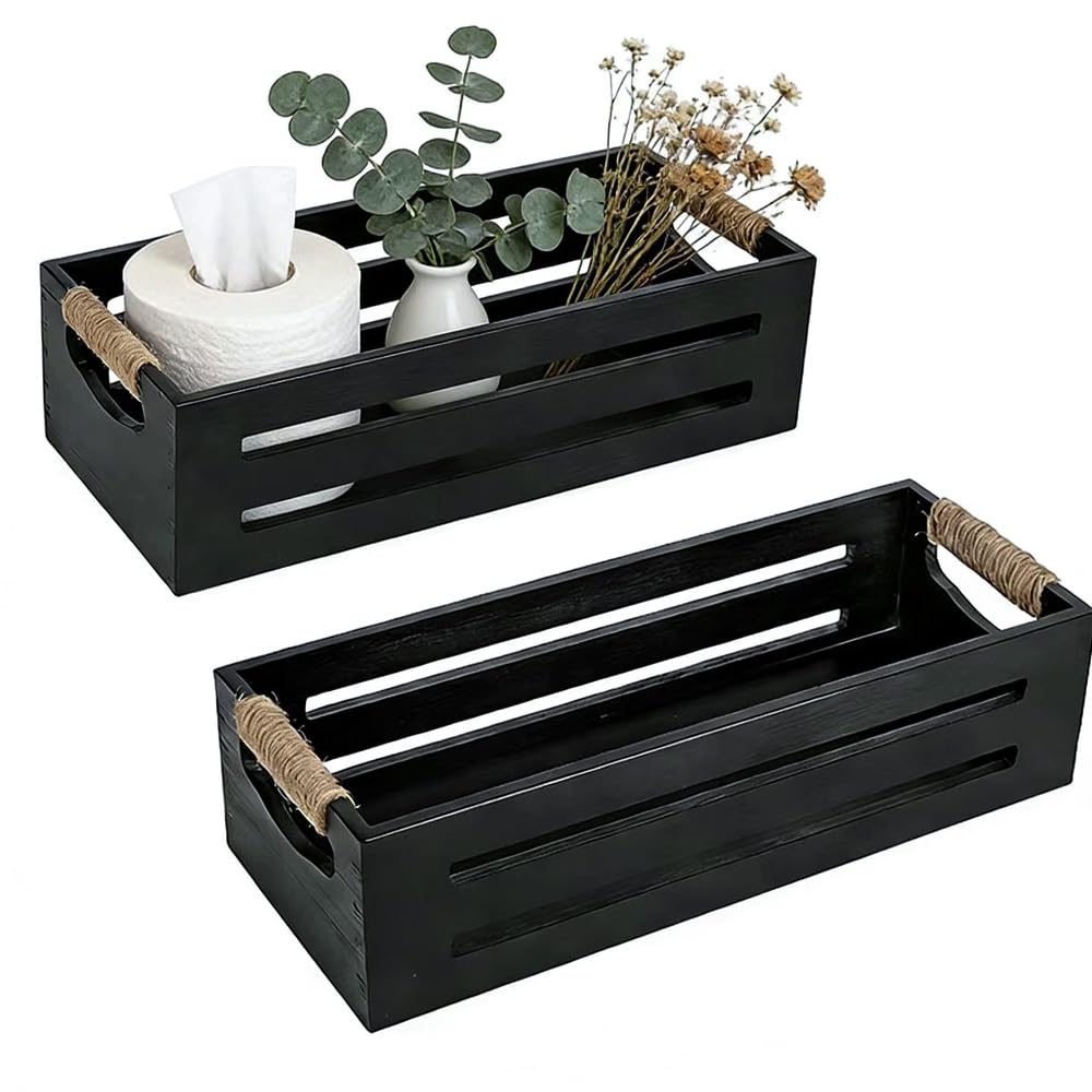 2 Pack Wooden Bathroom Storage Crates with Rope Handles U74975