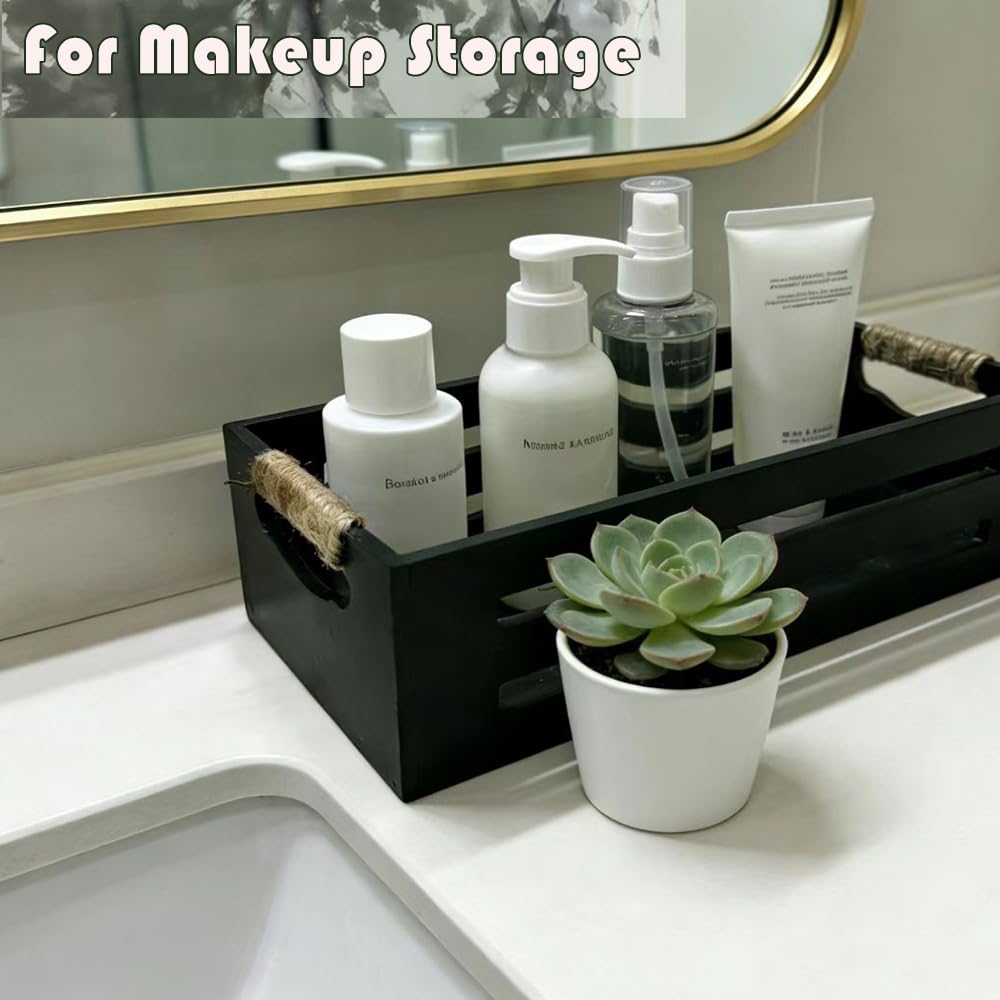 2 Pack Wooden Bathroom Storage Crates with Rope Handles U74975