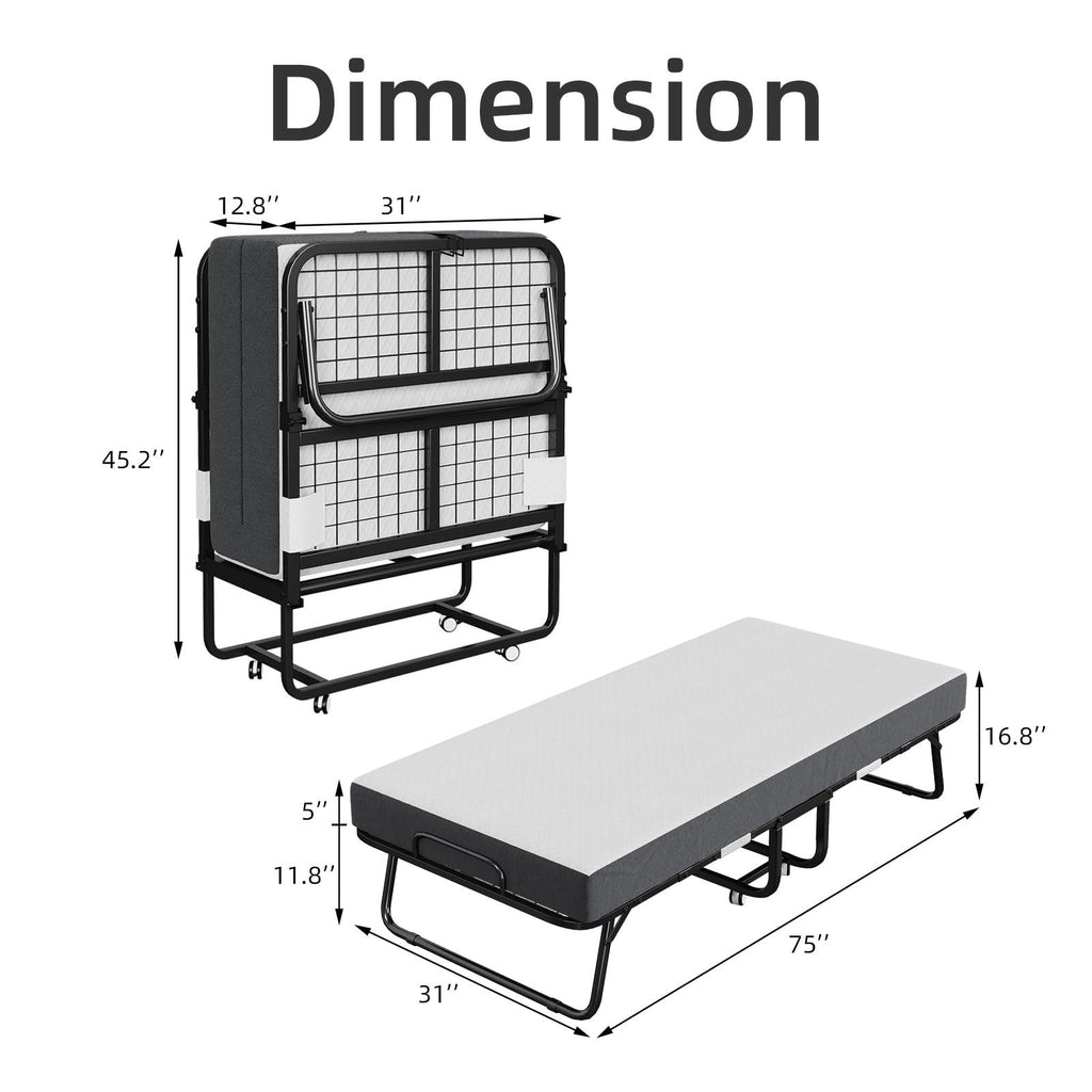 Folding Bed with Mattress 75 x 31 Inch Twin Size S28874