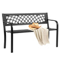 Black Iron Steel Outdoor Bench with Backrest and Armrests A11070