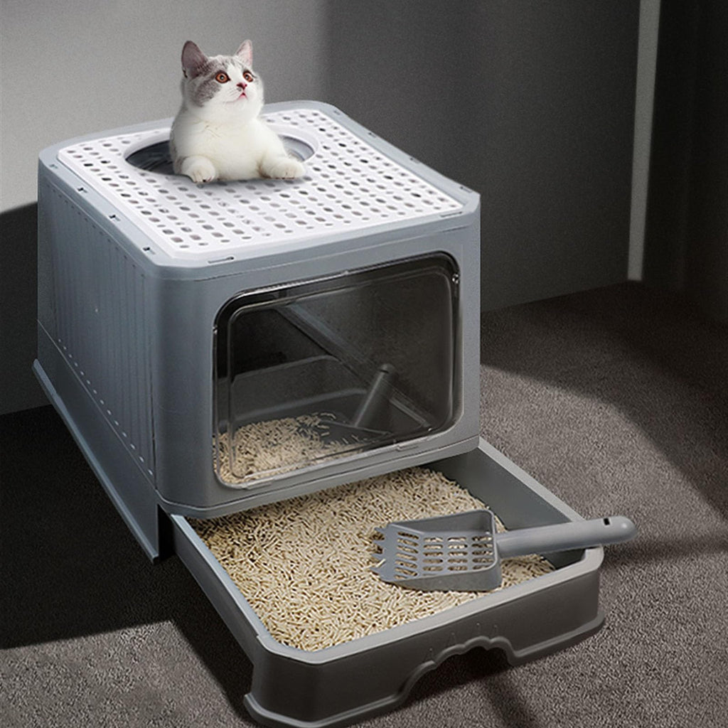 Enclosed Foldable Cat Litter Box with Lid D28133