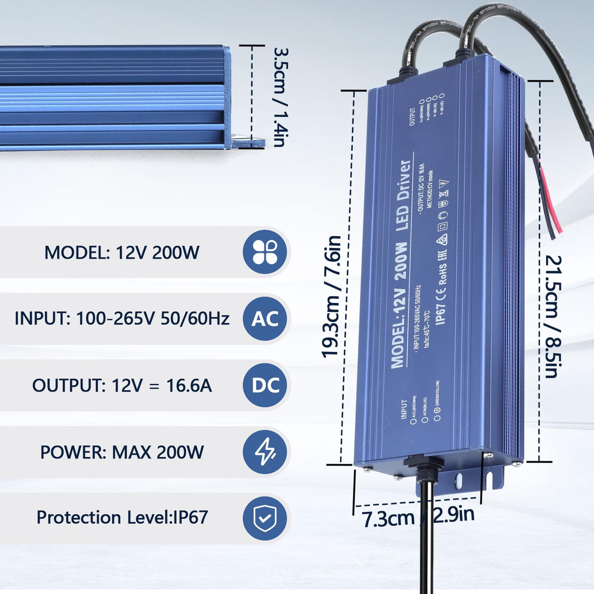 Waterproof IP67 12V 200W Ultra Slim LED Driver Transformer B61079