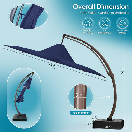11-FT Patio Offset Cantilever Umbrella with Base V257404