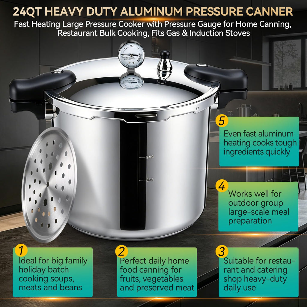 23-24QT Aluminum Pressure Cooker with Pressure Gauge I7047