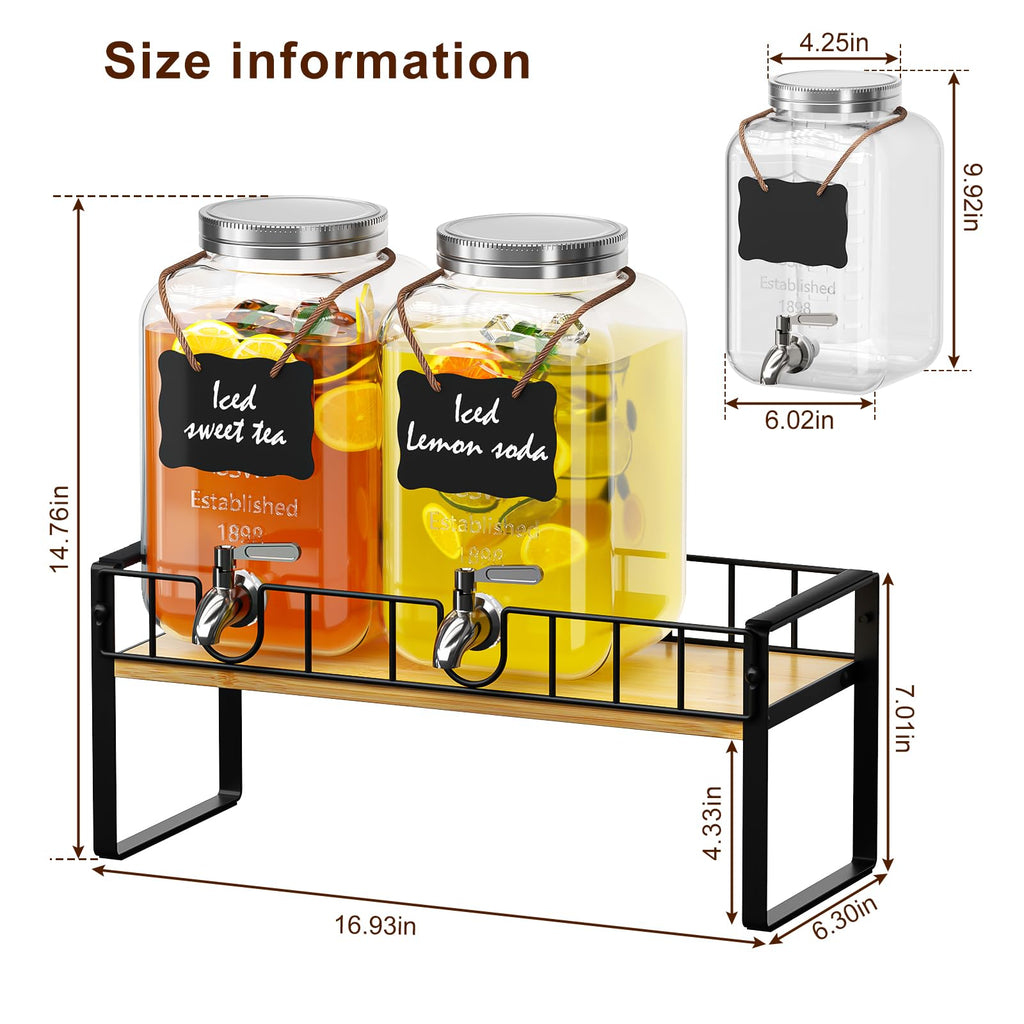 2 Pack 1 Gallon Glass Beverage Dispenser with Spigot and Ice Core Z33235