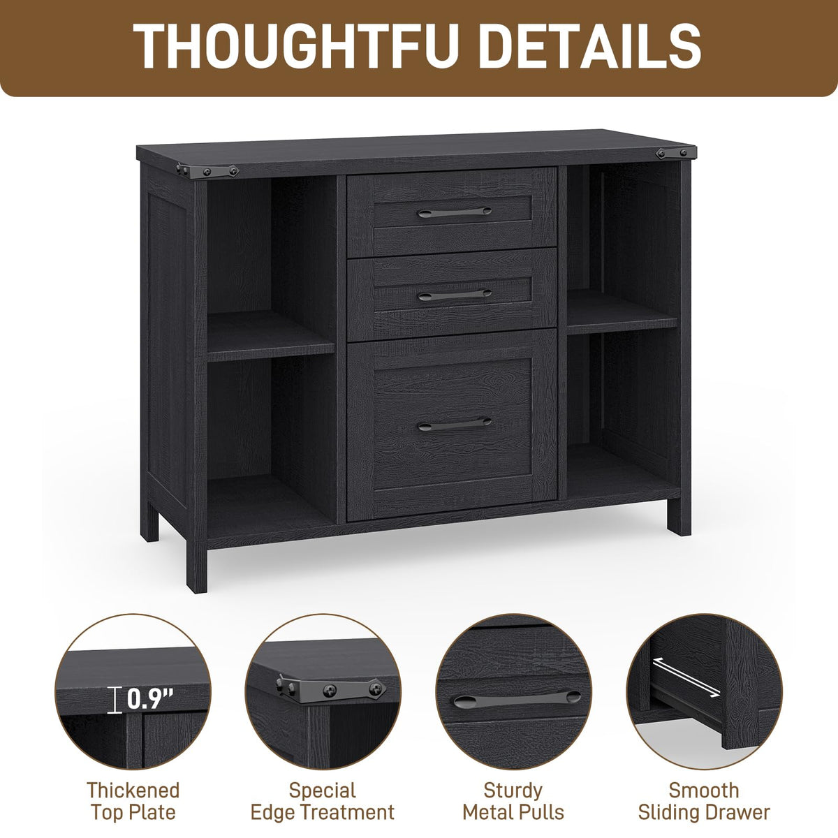Black 3 Drawer Wood File Cabinet with Adjustable Shelves Z504253