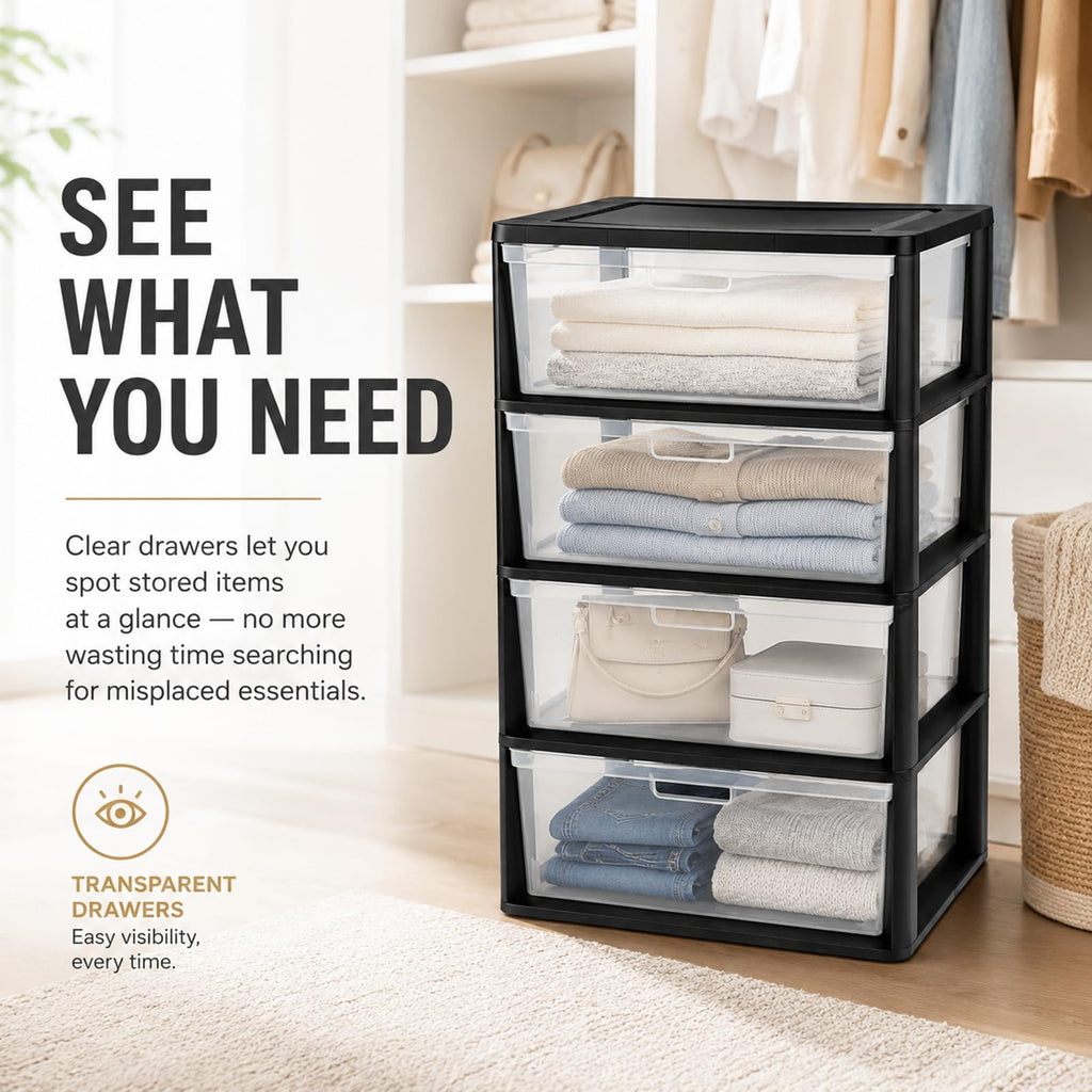 Wide 4 Drawer Plastic Storage Tower Organizer S946