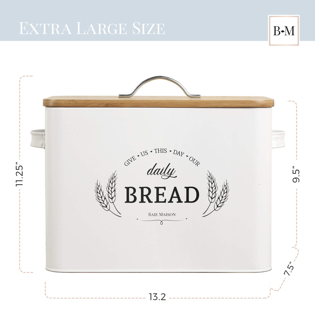 Extra Large White Farmhouse Bread Box with Canisters Set of 3 E879989