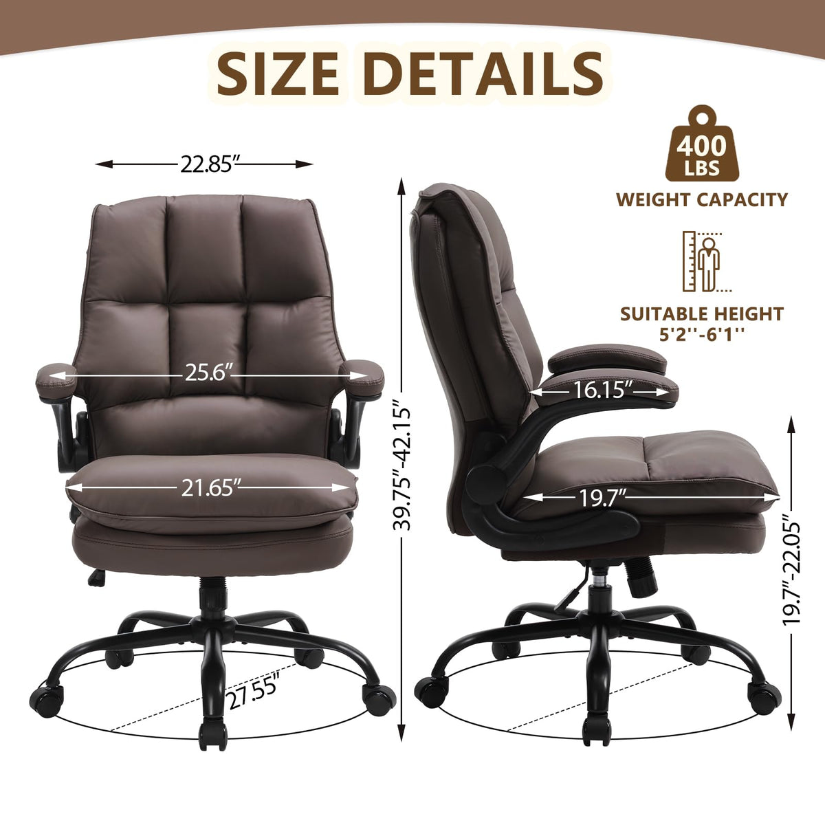 Brown Ergonomic Office Chair with Flip-up Armrests S2911