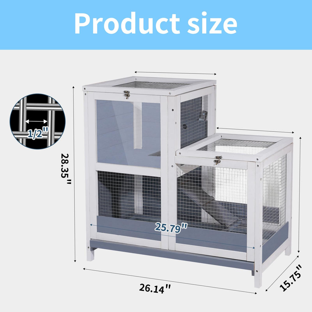 2-Story Wooden Small Animal Cage with Removable Tray and Ramp Q206