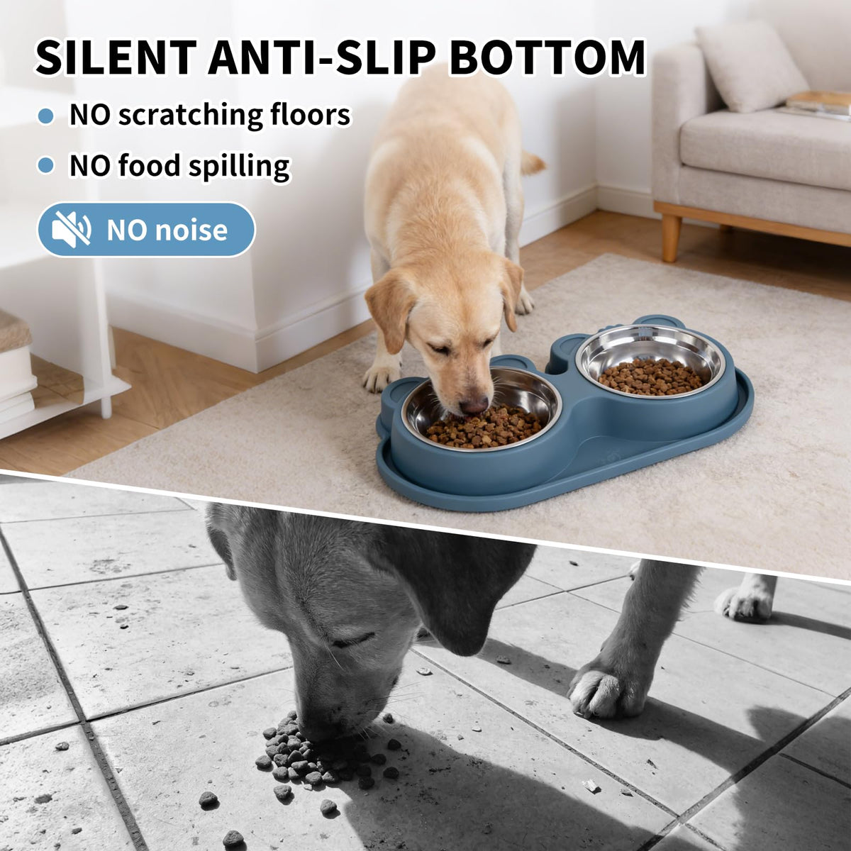 Stainless Steel Double Pet Bowls with Non-Slip Base K2765