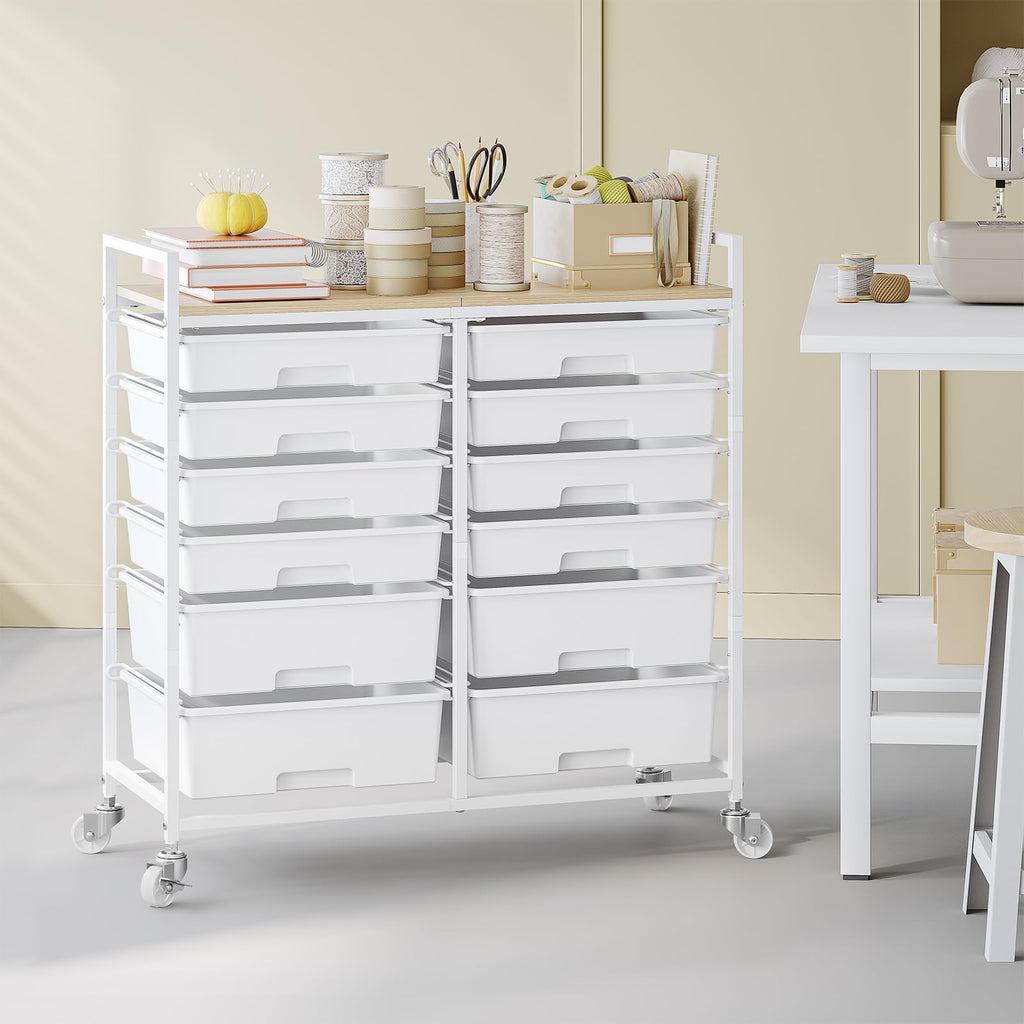 White 12 Drawers Rolling Storage Cart with Wooden Top Z715739