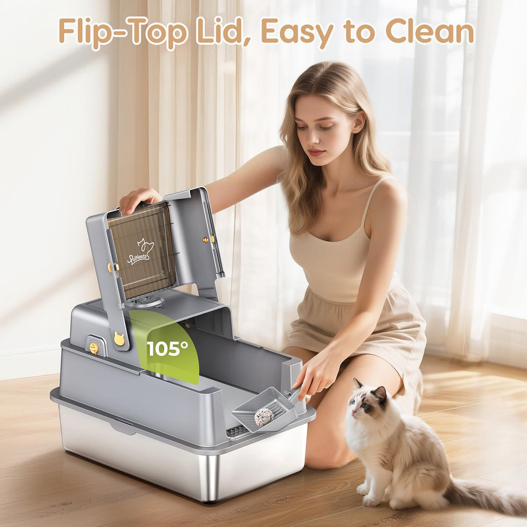 Stainless Steel Litter Box with Lid D947