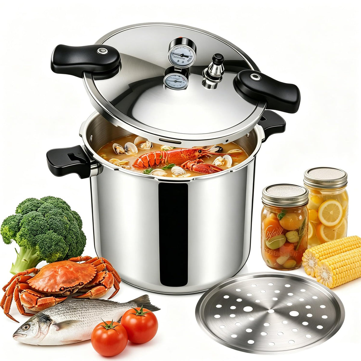 23-24QT Aluminum Pressure Cooker with Pressure Gauge I7047