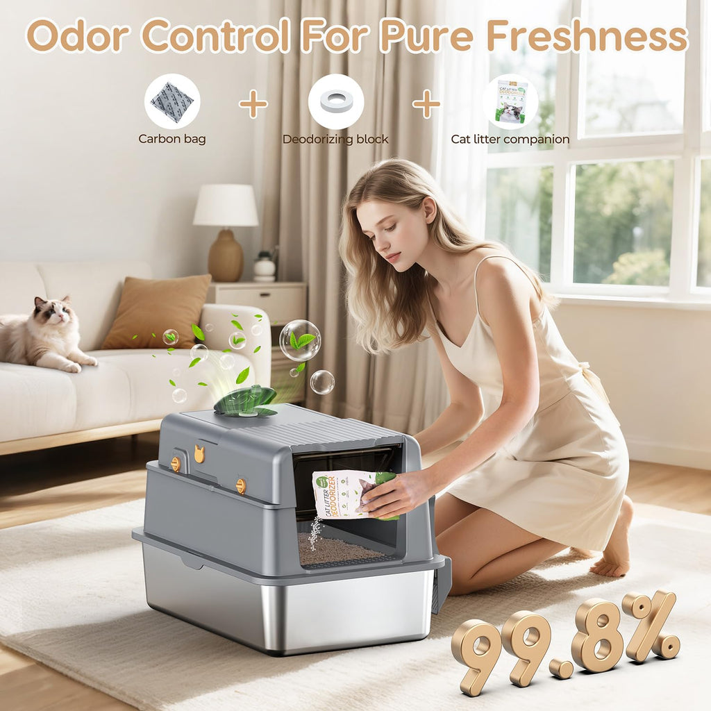 Stainless Steel Litter Box with Lid D947