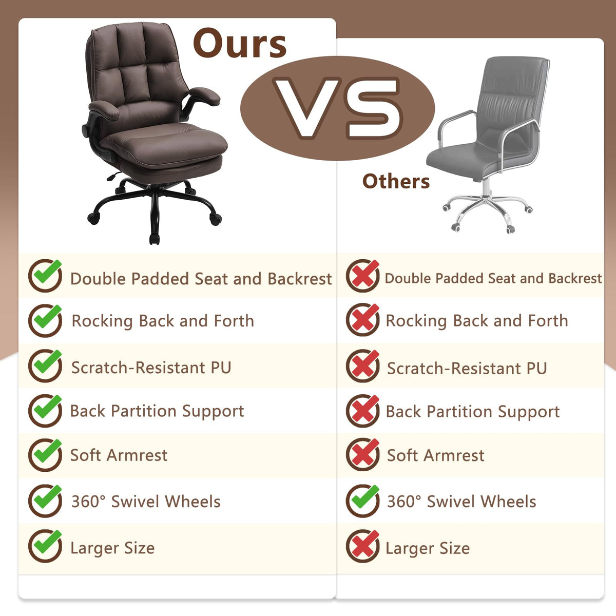 Brown Ergonomic Office Chair with Flip-up Armrests S2911