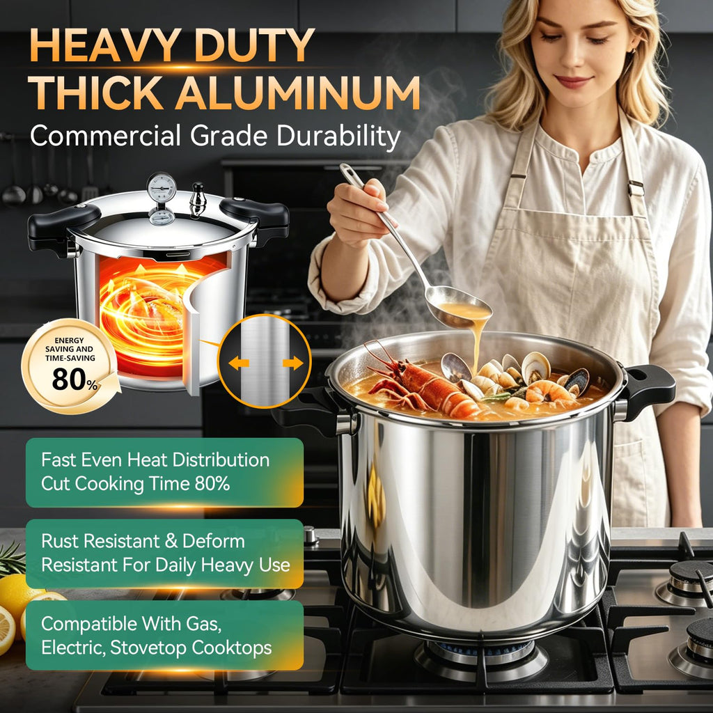 23-24QT Aluminum Pressure Cooker with Pressure Gauge I7047