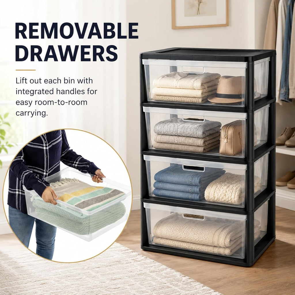 Wide 4 Drawer Plastic Storage Tower Organizer S946