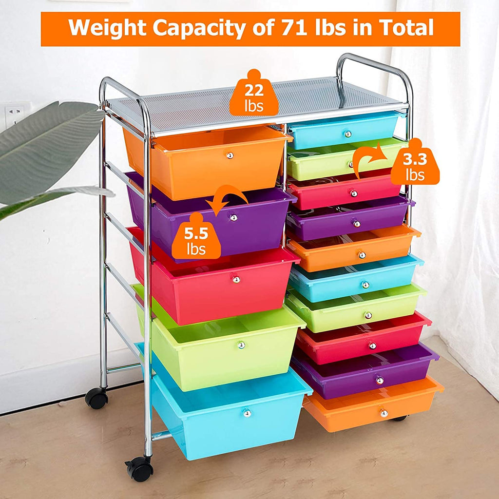 15 Drawer Rolling Plastic Storage Organizer Cart X26383