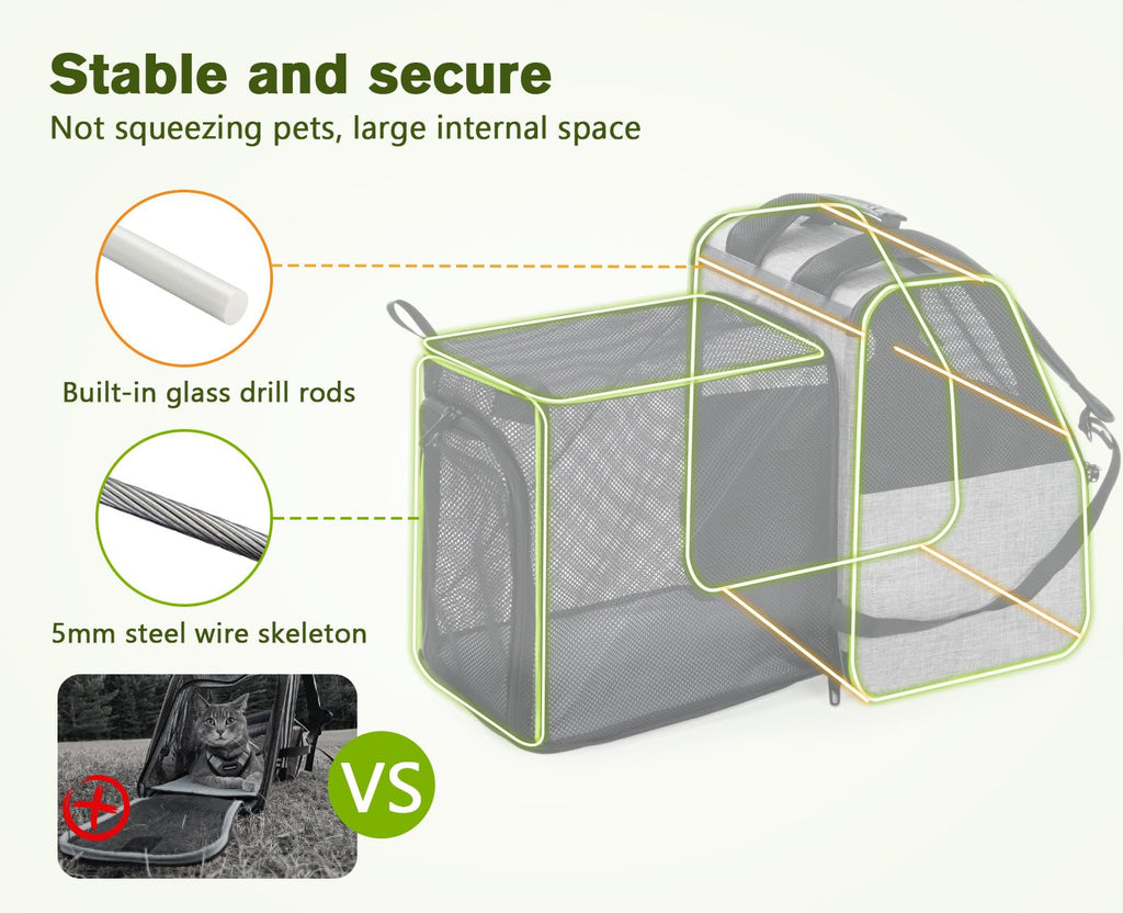 Expandable Cat Backpack Carrier with Ventilated Mesh, Grey T959