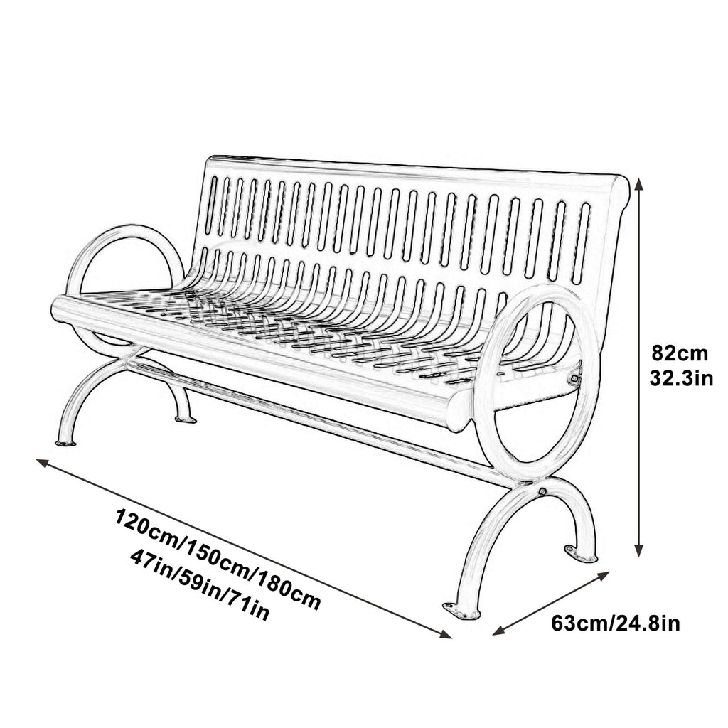 Metal Garden Bench with Backrest and Armrests W1602