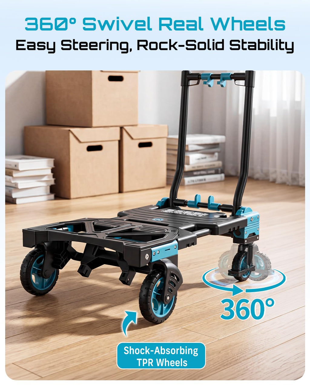2-in-1 Folding Hand Truck, 330lb Dolly Cart with Wheels, Blue Z411