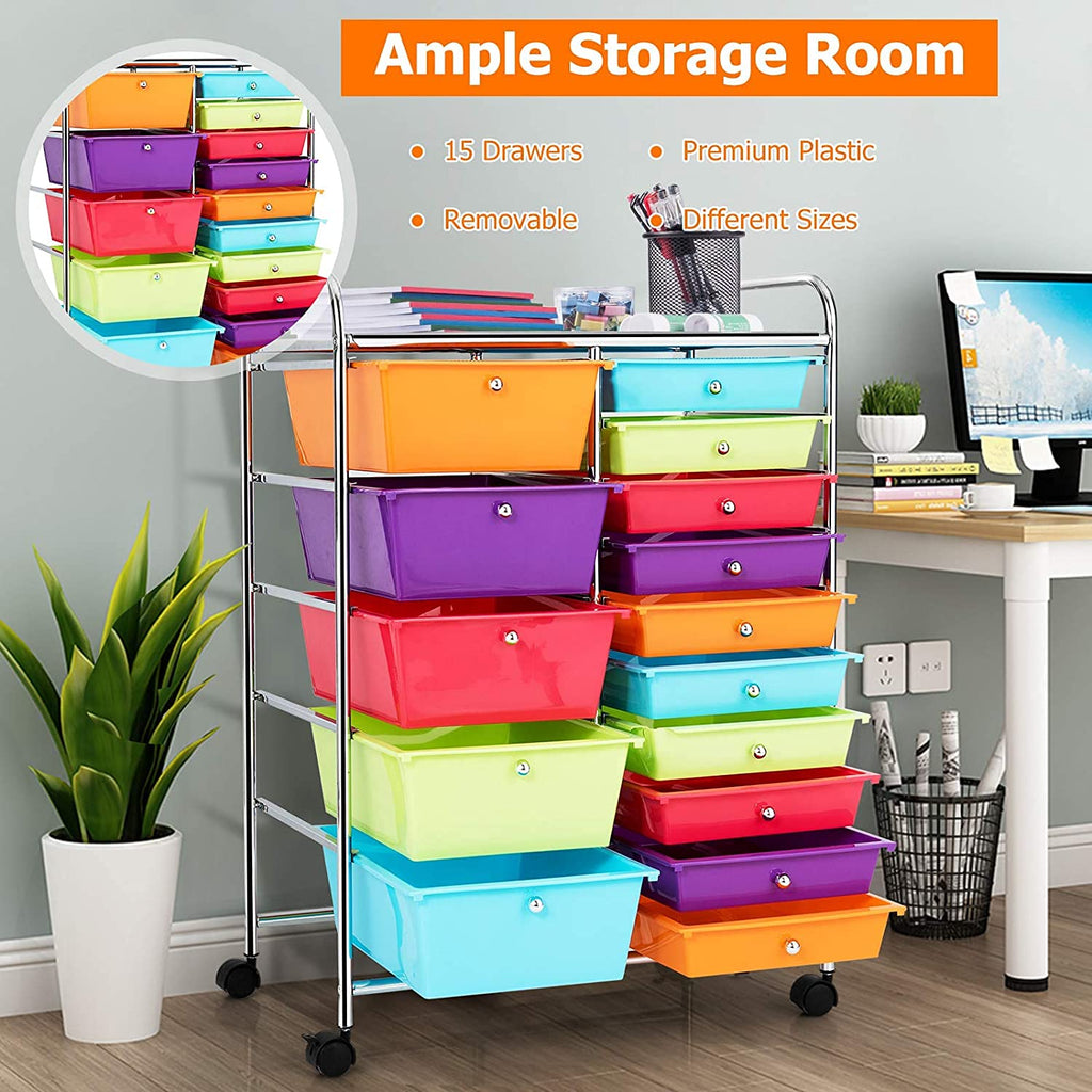 15 Drawer Rolling Plastic Storage Organizer Cart X26383