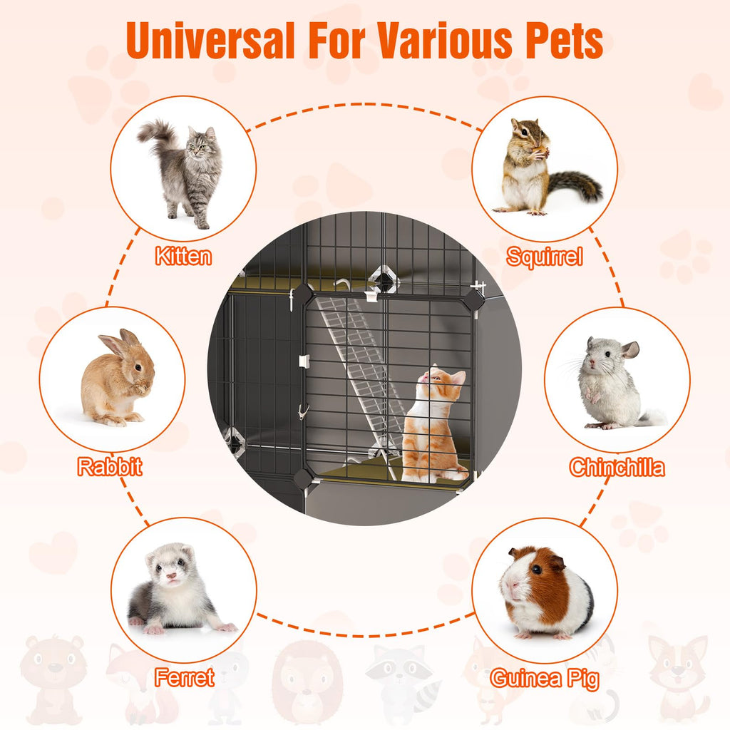 3-Tier Cat Cage with Litter Box, Hammock & Ladders H419