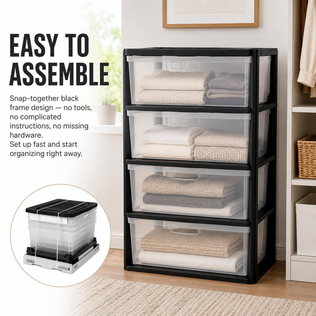 Wide 4 Drawer Plastic Storage Tower Organizer S946