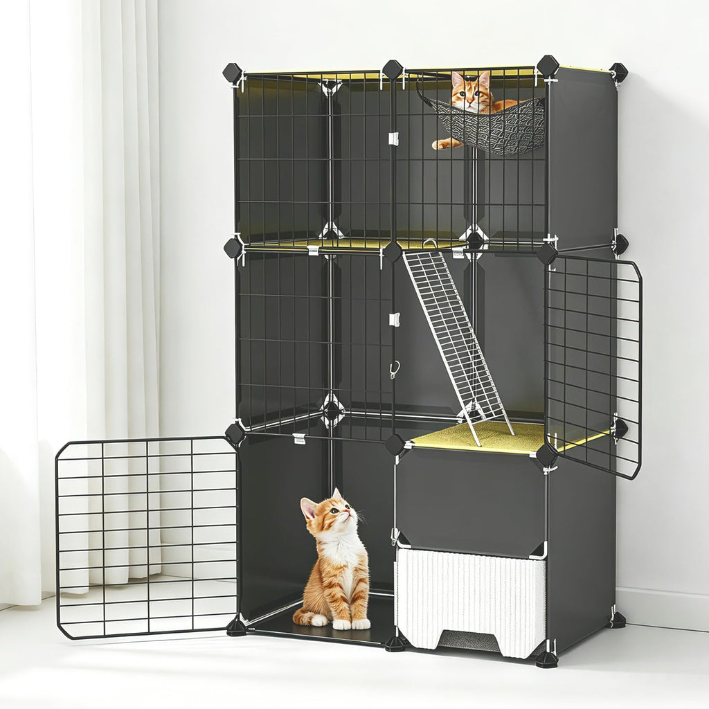 3-Tier Cat Cage with Litter Box, Hammock & Ladders H419