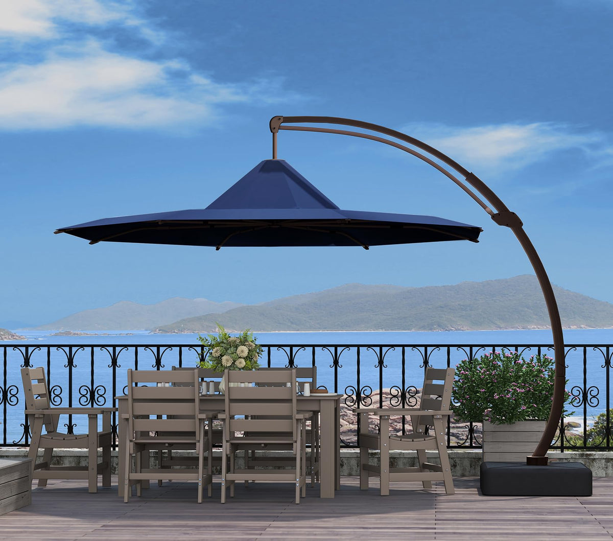 11-FT Patio Offset Cantilever Umbrella with Base V257404