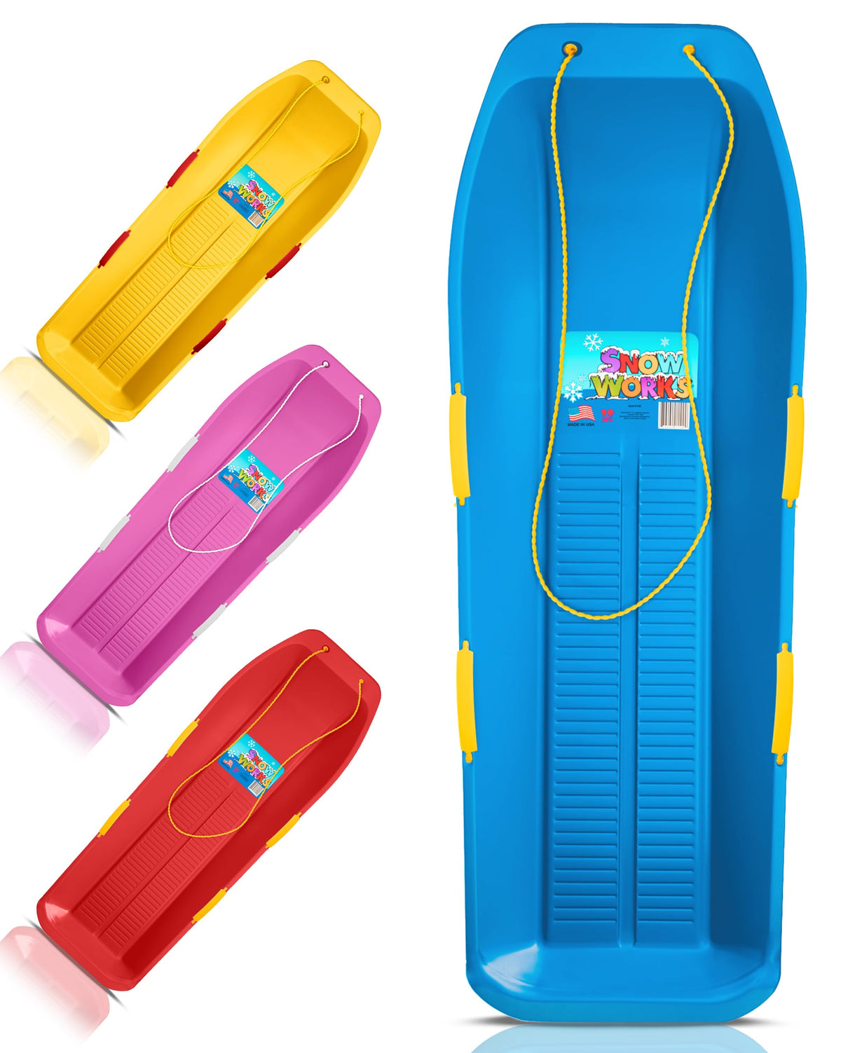 47.5" High-Density Plastic Toboggan Sled with Handles and Pull Rope G29780